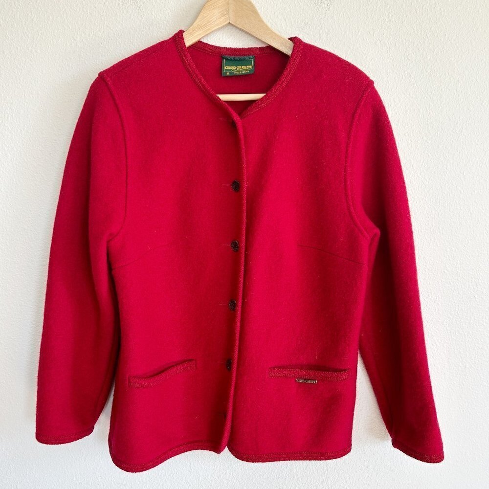 Vtg Geiger Austria Boiled Wool Button Down Blazer Jacket Sz 38